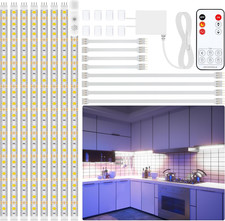 8 PCS Under Cabinet LED Lighting Kit with Remote & Dimmer, 13Ft, 6000K White