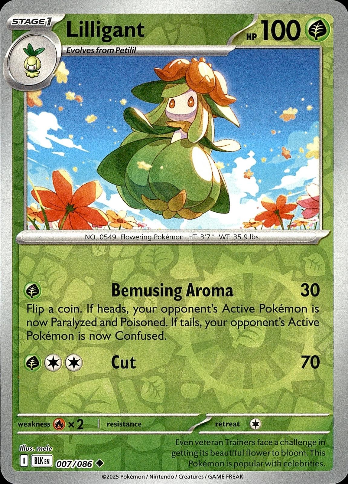 POKEMON LILLIGANT 007/086 BLACK BOLT UNCOMMON REVERSE HOLO LP