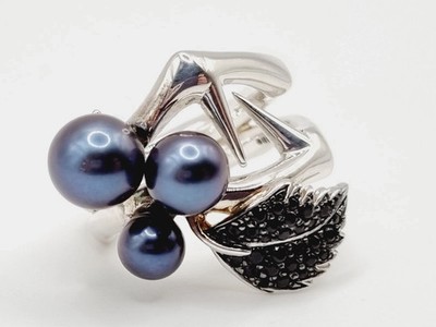 Shaun Leane Blackthorn Ring Sterling Silber Gr. L Spinell schwarze Perle super