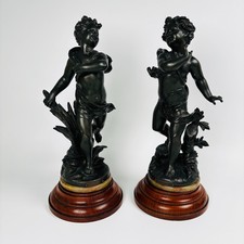 Spelter Sculptures After Emile Bruchon c1900 Art Nouveau La Brise & Le Ruisseau