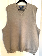 MEN'S RALPH LAUREN POLO PULLOVER COTTON SWEATER VEST-BEIGE W/NAVY PONY-XXL