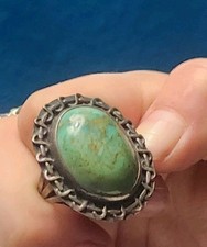 Antique Navajo Turquoise Sterling Silver Ring Size 8