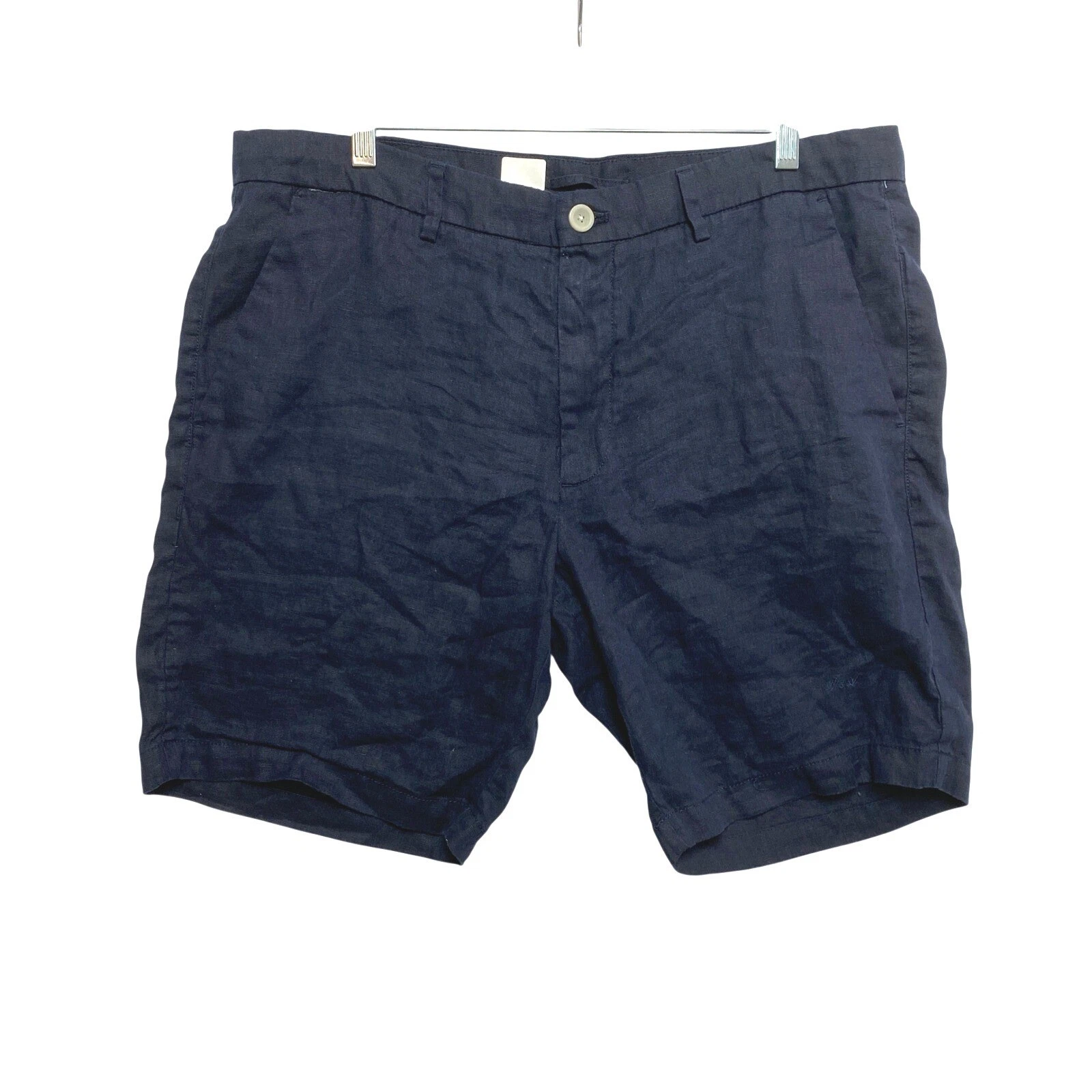 Porter & Ash Chino Shorts Mens Size 36 Navy Blue 100% Linen Summer Beach Casual