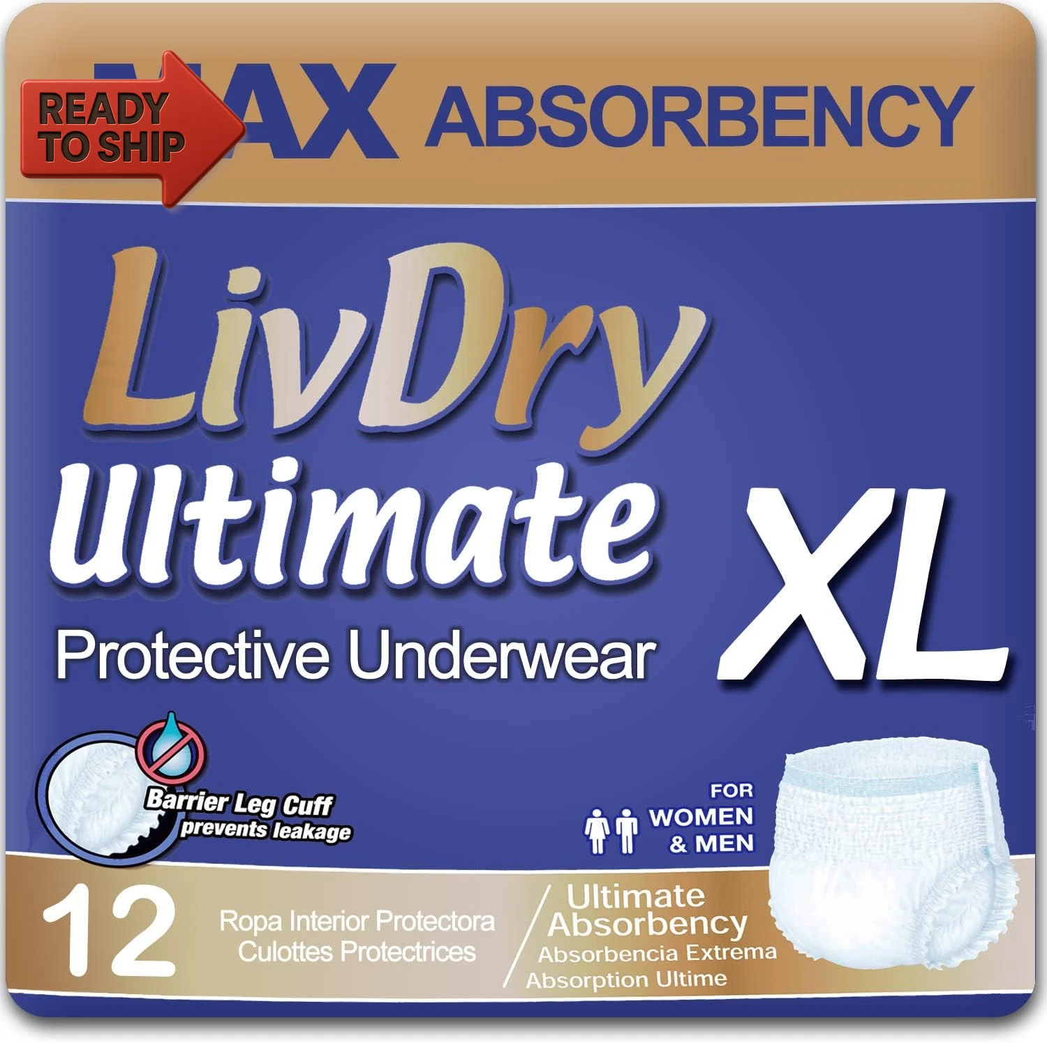 Livdry Ultimate XL Adult Incontinence Underwear, Max Absorbent Adult Diapers wit