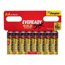 Pack of 8 Eveready AA Alkaline Gold Batteries for Audio Devices and Remotes