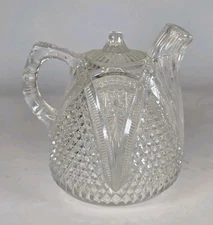 Antique Pressed Glass Rum Syrup Pot US Glass Jug Massachusetts Pattern