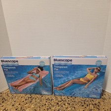 2 Transparent Floating Pool Mats blue transparent and pink transparent