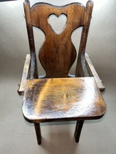 Wooden Doll High Chair Brown Heart Cutout Primitive Nursery Decor Great VTG
