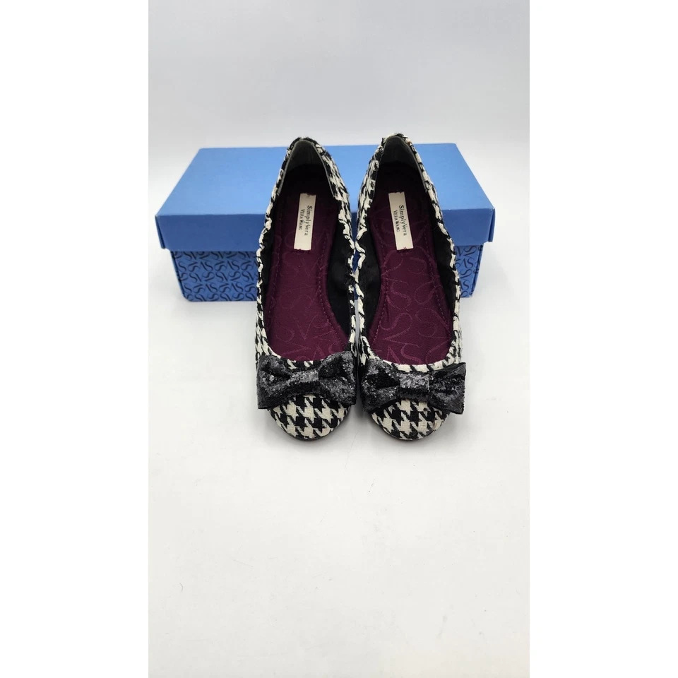 Vera Wang Simply Vera Madison Brillo Ballet Pisos Blanco y Negro talla 6.5 con Arco Foto 4 de 4