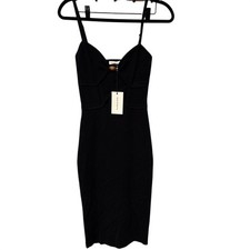 Mimosa Black Ribbed Bodycon Midi Dress NWT Wooden Bead Detail Small MD4050