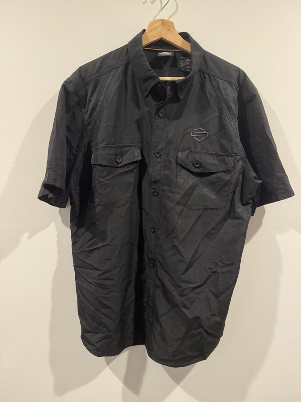 Harley Davidson Short Sleeve Button Up Shirt - Large - Black