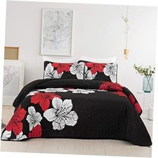 3 Pieces Quilt Set Queen Red Floral Pattern Quilt Queen 90"x 96" Red Flower