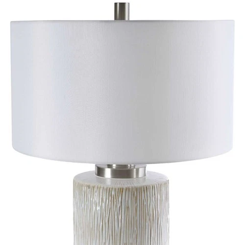 UTTERMOST 26354-1 GEORGIOS AGED WHITE CYLINDER CERAMIC TABLE LAMP + LINEN SHADE - Picture 7 of 8