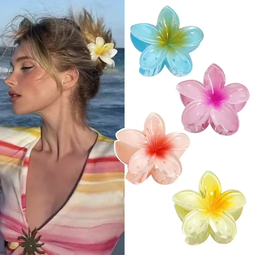 6Pcs Hawaiian Gradient Hair Clips Flower Hair Claws Women Small Size Fashion - Image 2 of 4