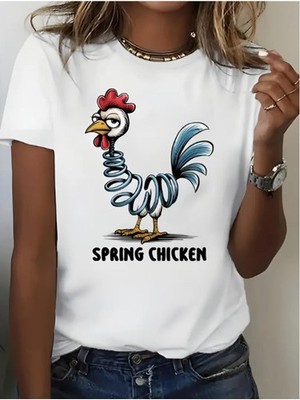 Loose-Fitting Women'S Graphic Tee Featuring a Spring Chicken Design