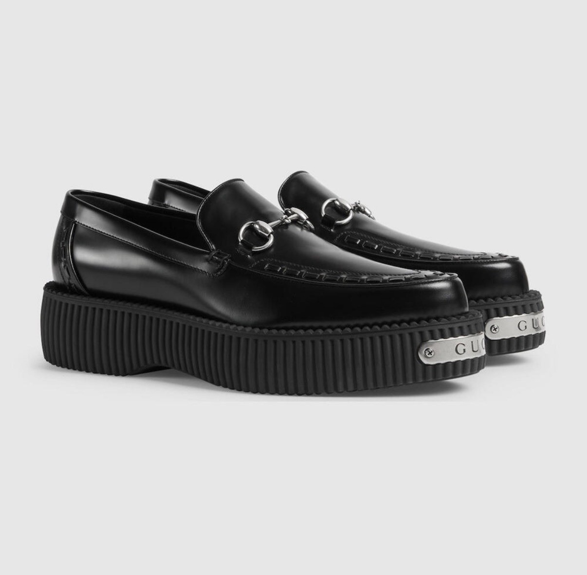 Gucci Horsebit Platform Loafers Black Leather Men's Dress Shoes Slip On