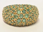 Green Gemstones Gold over 925 Silver Ring Size 7.5 Lab-Created Vtg Dome Cluster