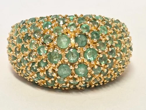Green Gemstones Gold over 925 Silver Ring Size 7.5 Lab-Created Vtg Dome Cluster