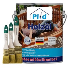 Holzöl Bankirai 2,5L für ca. 25m² inkl. Pinselset 3-tlg Pflegeöl Gartenmöbel