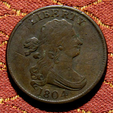 1804 DRAPED BUST HALF CENT, VF DET.  ~  CROSSLET 4, STEMS  ~  NICE ORIGINAL COIN