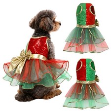 Dog Cat Christmas Costume Xmas Pet Dress Soft Xmas Gown Sparkly Sleeveless Cute
