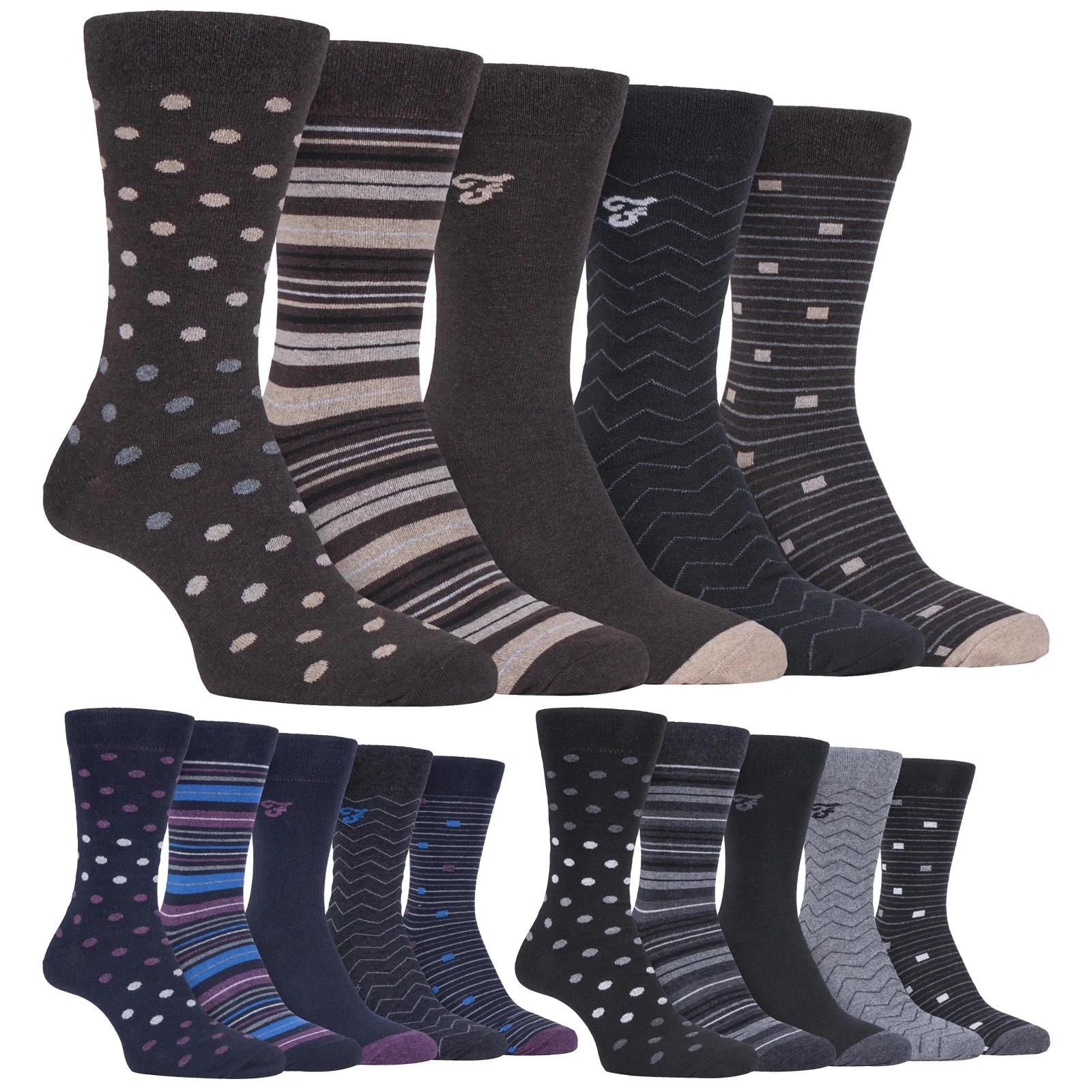 Mens Socks by Farah , 5 Multi Pack Cotton Patterned Dress Socks (FCS273)