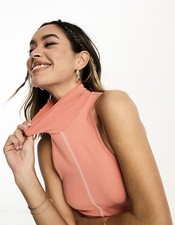 ASOS DESIGN-High Neck Maxi Ribbed Dress With Seam Detail In Orange/size US 6
