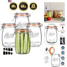 Glass Storage Jars 32 OZ Airtight Canisters Sets of 4 Food Storage Container