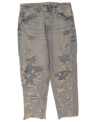Zara Herren Distressed Tapered Jeans EU 42 Große W32 L26 Blau BC22