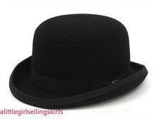 Vintage Mens 100 Wool Black Bowler Hat Fashion Hat Satin Lining 4 Sizes New