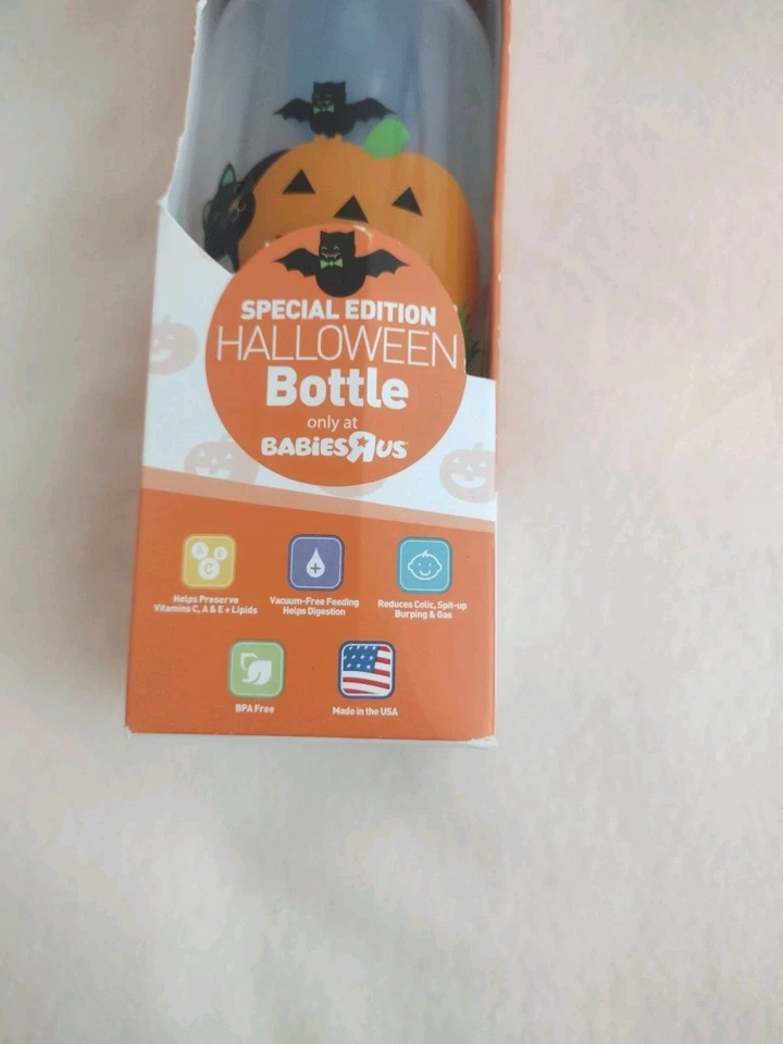 Dr Browns Halloween Special Edition Baby Bottle 8 oz Pumpkin Cat Bat Level 1 New - Image 3 of 4