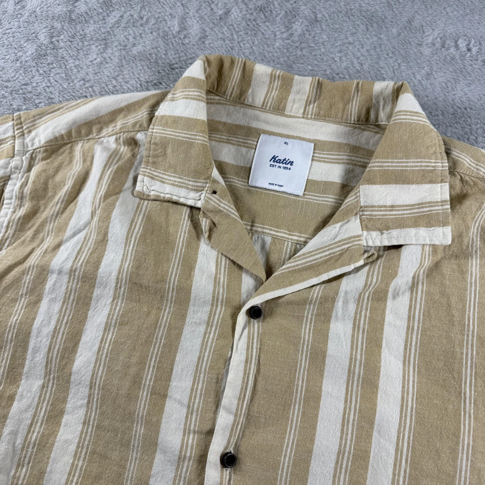 Katin Shirt Mens XL Beige Linen Blend Loop Collar Casual Summer Resort Preppy