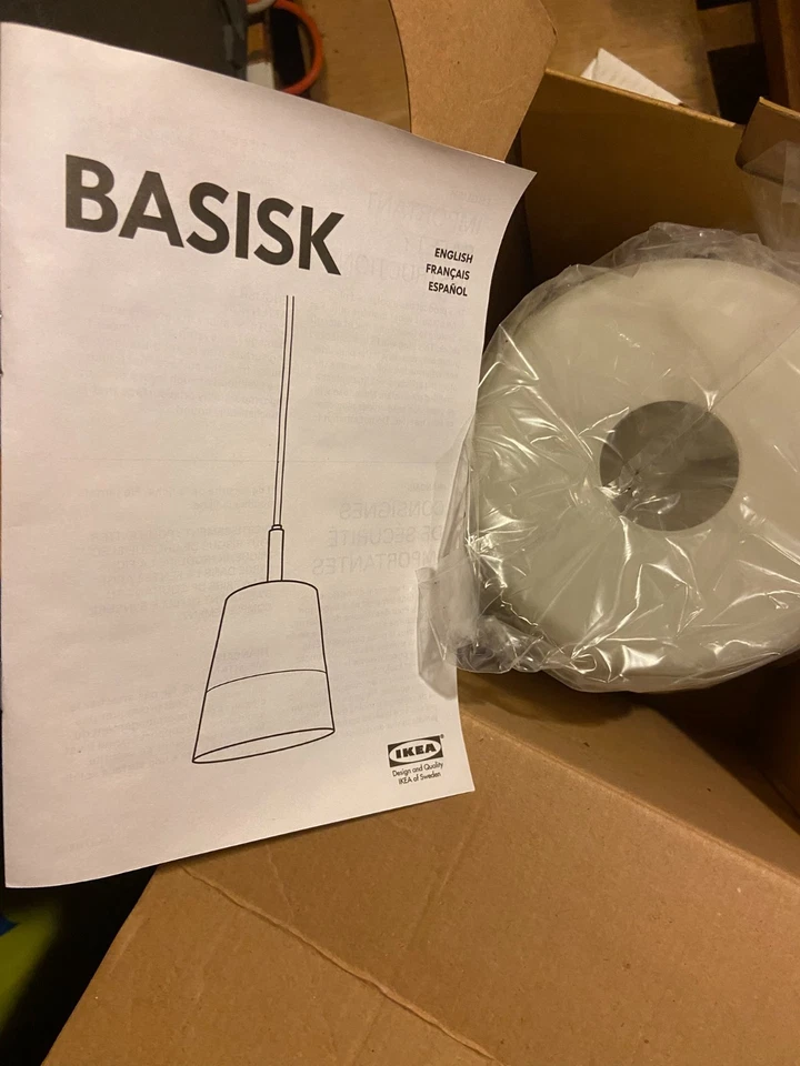 IKEA BASISK HANGING LIGHT PENDANTS WHITE GLASS NO WIRING PLUG IN SET OF 2 - Image 3 of 4