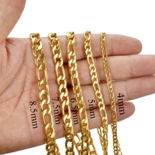 Stainless Steel 14K Gold Plated Figaro Chain Womens Mens Necklace 16-26" *G033