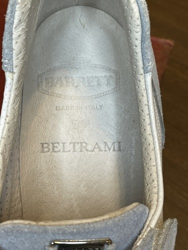 Mocasines Beltrami de cuero con gancho y bucle para mujer 7,5-38,5 Italia azul blanco dinero nuevos - Imagen 7 de 12