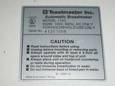 Choose Part for Toastmaster Bread Box Maker M...
