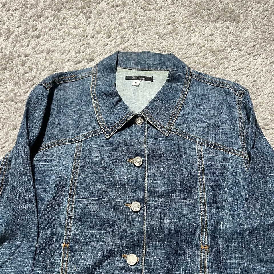 Женская винтажная 100% льняная повседневная куртка Joseph Tokyo сделано в США индиго - Изображение 2 из 4