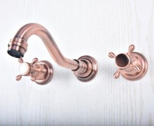 3Pcs Antique Red Copper Bathroom Basin Faucet Wall Mounted Tub Sink Mixer Tap