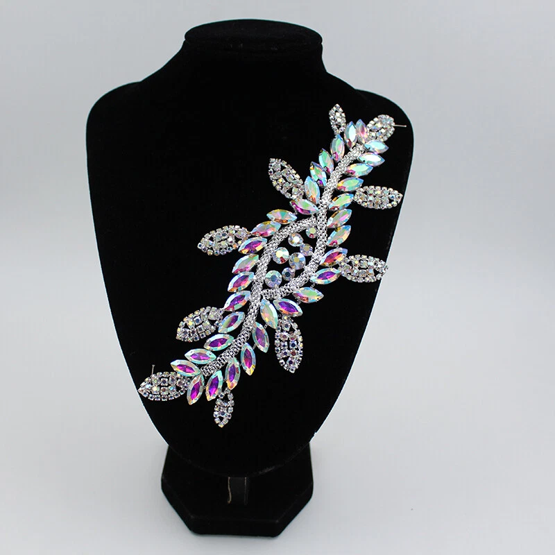 Glitter Rhinestone Applique Colorful Motif Patch Bride Wedding Dress Sewing New - Image 3 of 4