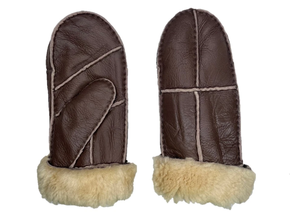 Mitones de cuero de oveja genuino para mujer Foto 4 de 4