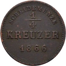 Schwarzburg-Rudolstadt Cu 1/4 Kreuzer 1866 Friedrich Günther 1.2 Original #TCK87