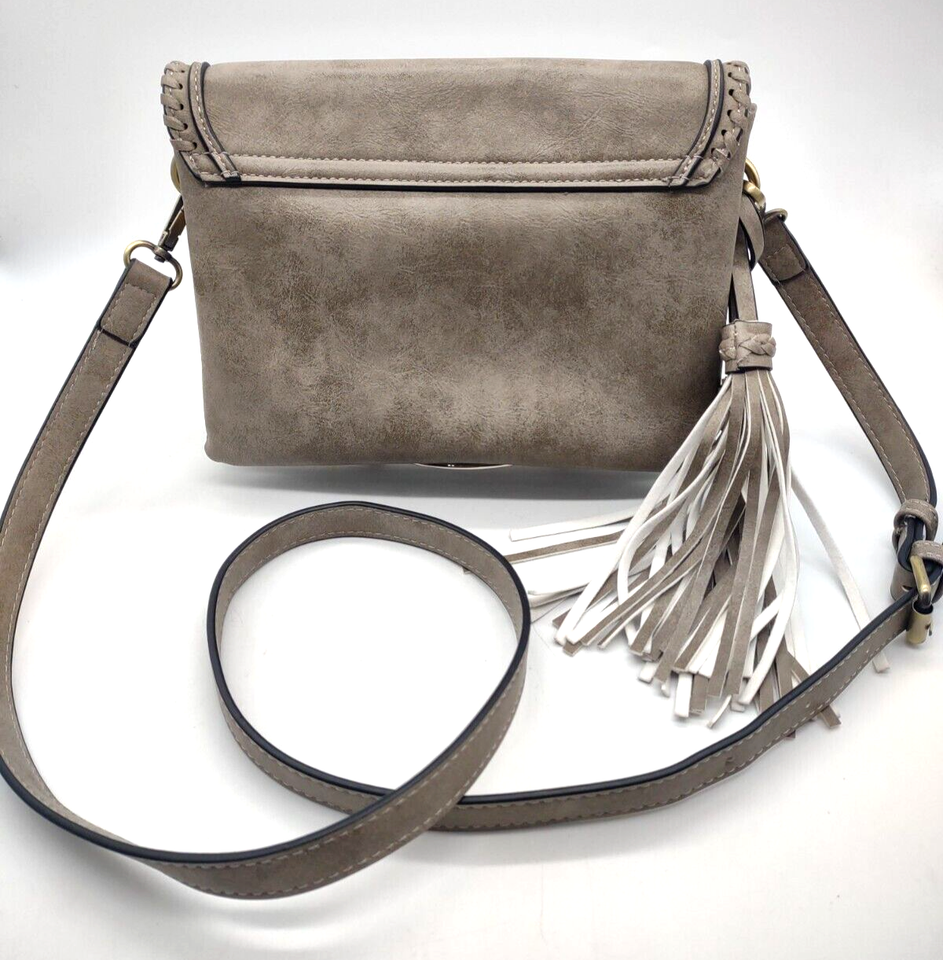Jen & Co. Sloane Suede Flapover Crossbody w/ Whipstitch & Tassel