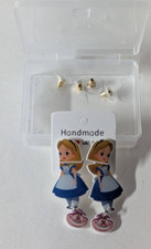 Disney's Alice in Wonderland Alice with Cheshire Cat 3D Dangling Style Earrings