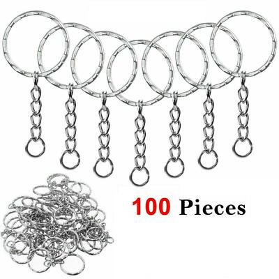  100 Stck. Silber Schlüsselring Rohlinge Ton Schlüsselanhänger Offen Split Spring Ring 4 Link Tags