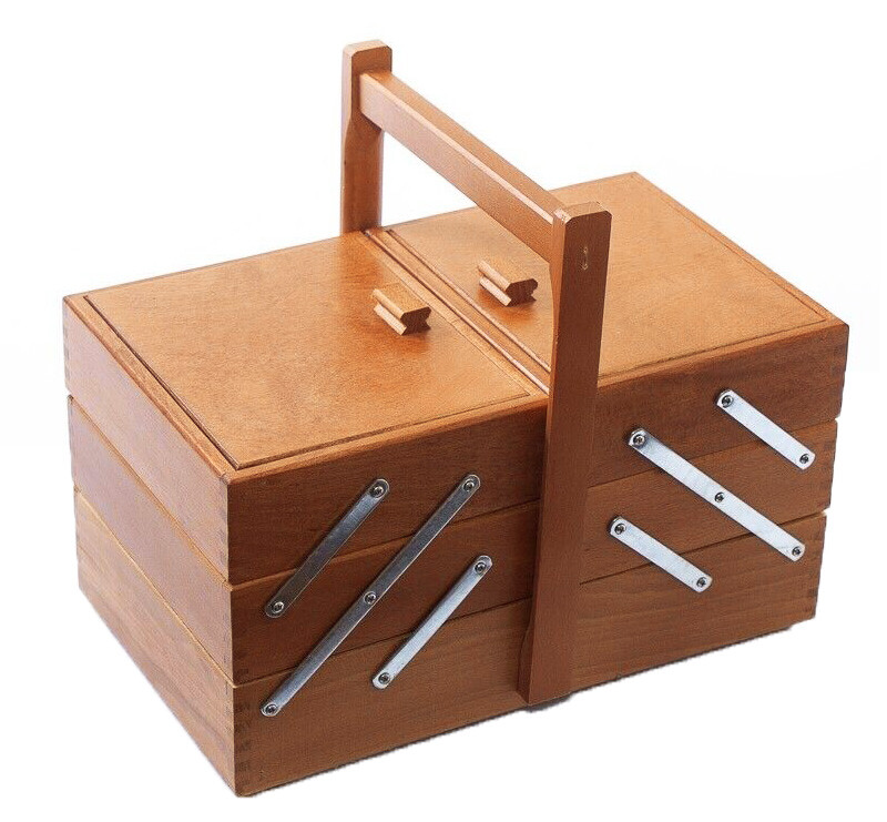 Porta Cucito A Scaletta In Legno Di Noce 34x23x28 Cm – 3 Livelli E 5 Scomparti Per Utensili Da Ricamo E Cucito