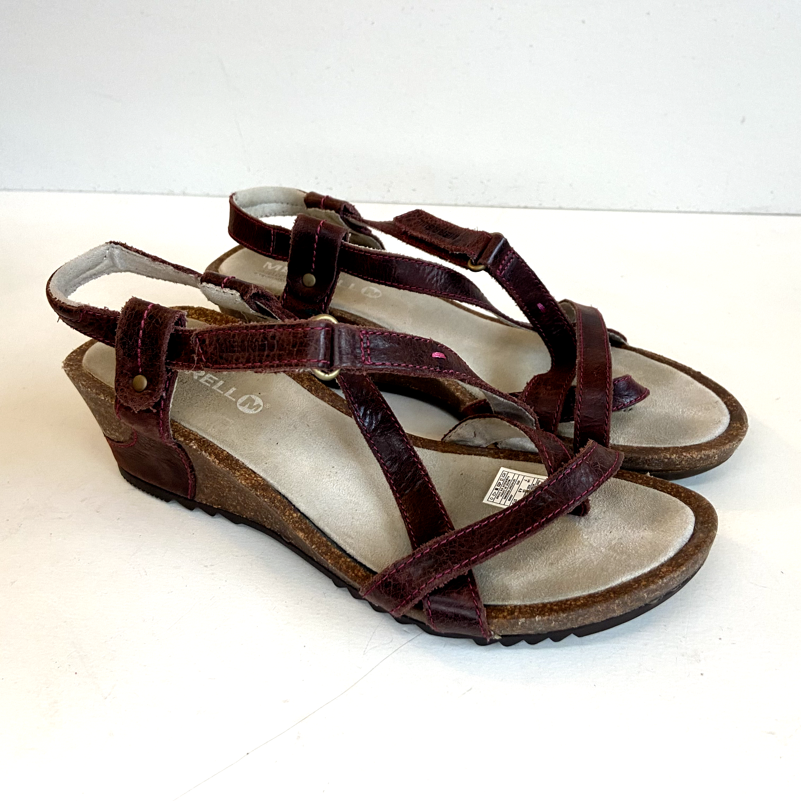 Sandali viola MERRELL da donna Revalli Aura in pelle taglia 7 cinturino zeppa