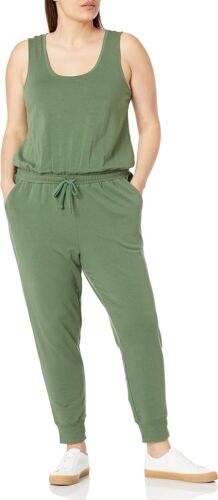Amazon Essentials Women's Studio Terry Fleece Jumpsuit Military Green 4X - Afbeelding 1 van 3
