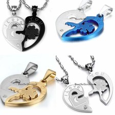 2pcs His Hers Matching Heart Love Key Pendant Stainless Steel Couple Necklaces