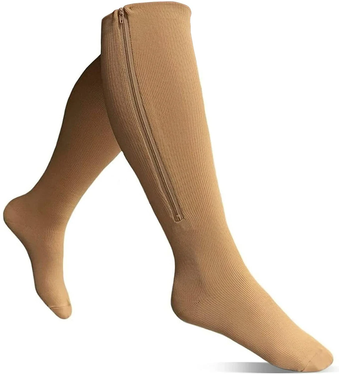 Zippered Compression Socks Closed Toe 20-30mmHg with Zipper Safe Protection