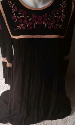 Forever 21 Black Long Flare Sleeves Peasant Dress Floral Embroidery Womens  SMALL | eBay